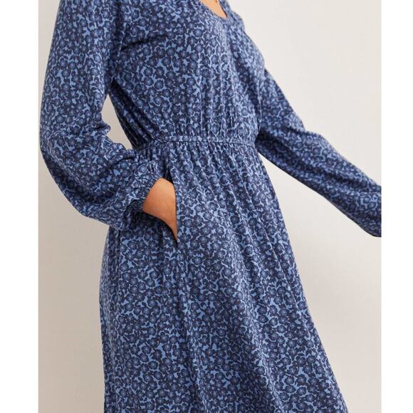 Boden Scoop Neck Jersey Midi Dress Riviera Blue Floral Elastic Waist Long Sleeve - Picture 4 of 13